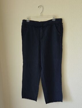 LOFT Linen Blend Navy Blue Pants Distressed Edges Sz S Soft Flowy Comfortable